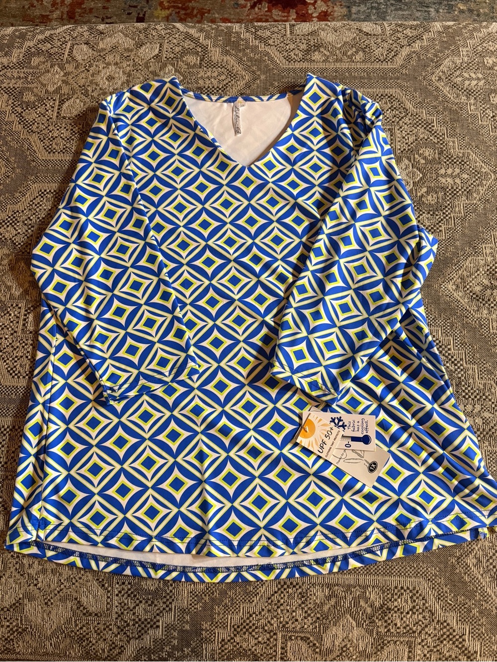 Lulu-B Blue & Lime Geometric V-Neck Tunic